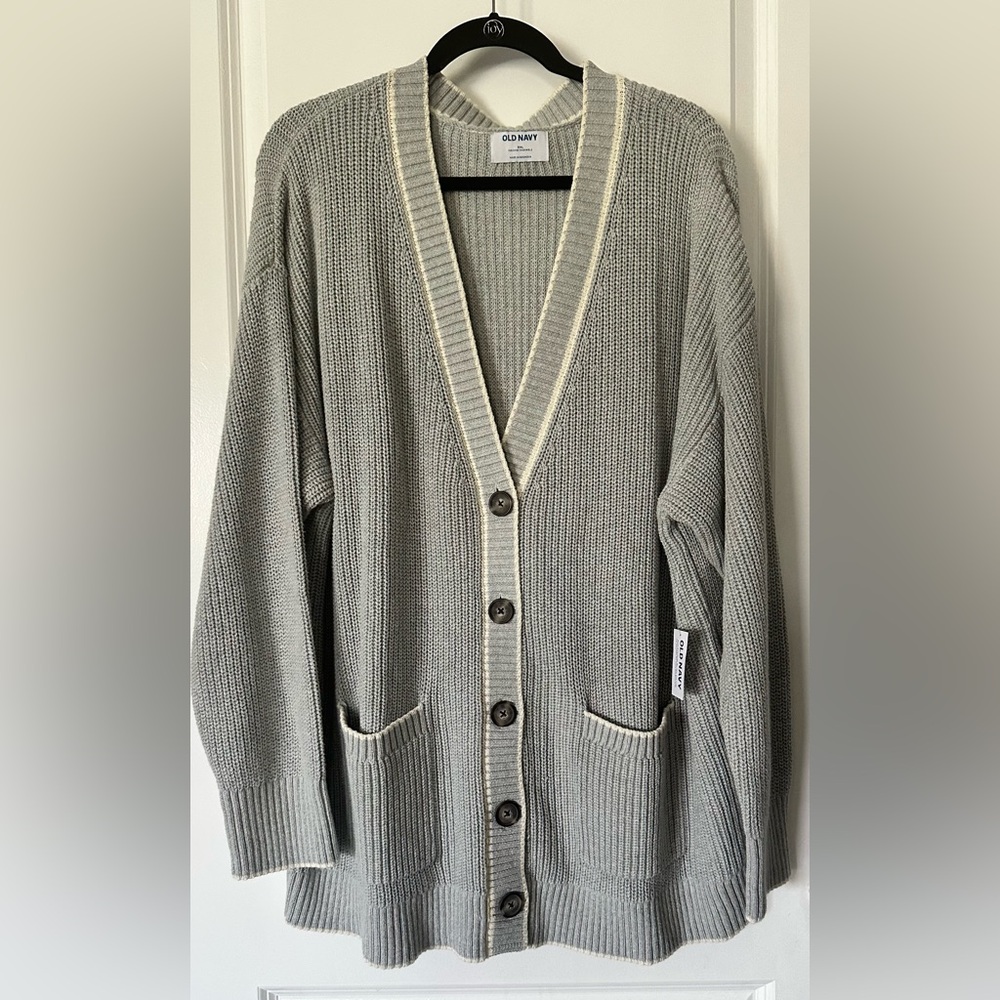 Gray Varsity Cardigan Sweater